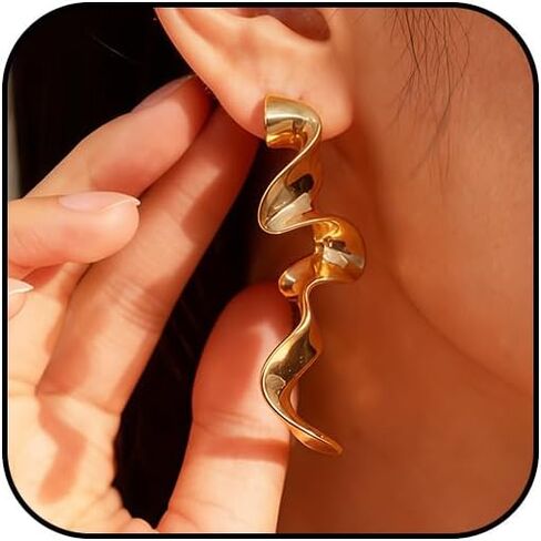 Gold Irregular Cilp-On Earrings for Women Geometric Drop Long Statement Dangle Large Cilp On Earring Unique Abstract Non Pierced Earings Jewelry Gifts in Saudi Arabia