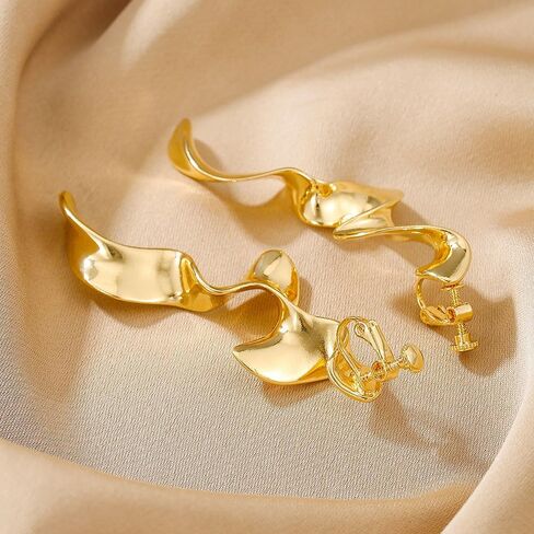 Gold Irregular Cilp-On Earrings for Women Geometric Drop Long Statement Dangle Large Cilp On Earring Unique Abstract Non Pierced Earings Jewelry Gifts in Saudi Arabia