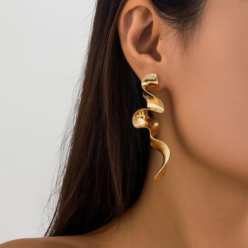 Gold Irregular Cilp-On Earrings for Women Geometric Drop Long Statement Dangle Large Cilp On Earring Unique Abstract Non Pierced Earings Jewelry Gifts in Saudi Arabia