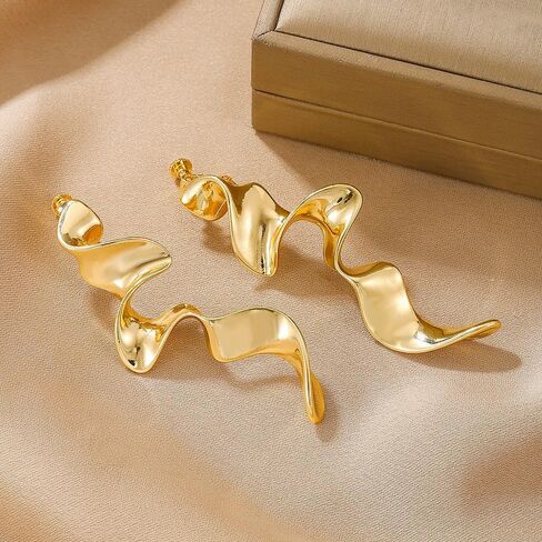 Gold Irregular Cilp-On Earrings for Women Geometric Drop Long Statement Dangle Large Cilp On Earring Unique Abstract Non Pierced Earings Jewelry Gifts in Saudi Arabia