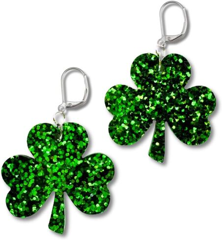 Glitter Shamrock Earrings, St. Patrick's Day Jewelry Handmade Green Earrring in Saudi Arabia