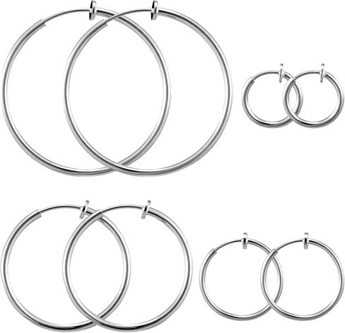 4 Pairs Clip On Hoop Earrings for Women Men, Non Pierced Silver Clip Earrings Lightweight Jewelry Earring Set - 4 Sizes in Saudi Arabia