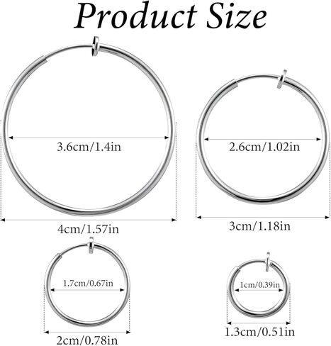 4 Pairs Clip On Hoop Earrings for Women Men, Non Pierced Silver Clip Earrings Lightweight Jewelry Earring Set - 4 Sizes in Saudi Arabia