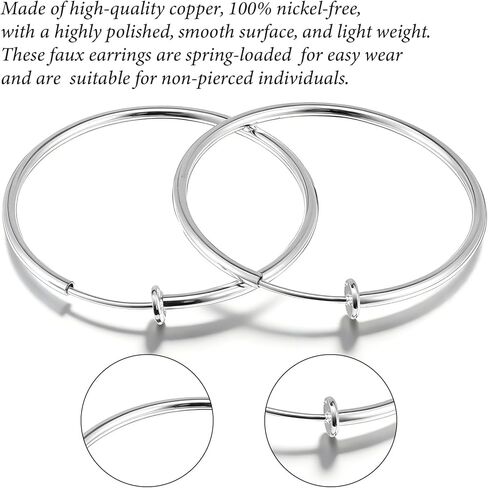 4 Pairs Clip On Hoop Earrings for Women Men, Non Pierced Silver Clip Earrings Lightweight Jewelry Earring Set - 4 Sizes in Saudi Arabia