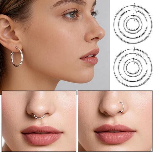 4 Pairs Clip On Hoop Earrings for Women Men, Non Pierced Silver Clip Earrings Lightweight Jewelry Earring Set - 4 Sizes in Saudi Arabia