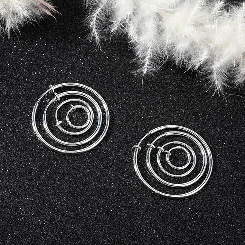 4 Pairs Clip On Hoop Earrings for Women Men, Non Pierced Silver Clip Earrings Lightweight Jewelry Earring Set - 4 Sizes in Saudi Arabia