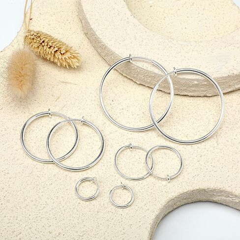 4 Pairs Clip On Hoop Earrings for Women Men, Non Pierced Silver Clip Earrings Lightweight Jewelry Earring Set - 4 Sizes in Saudi Arabia