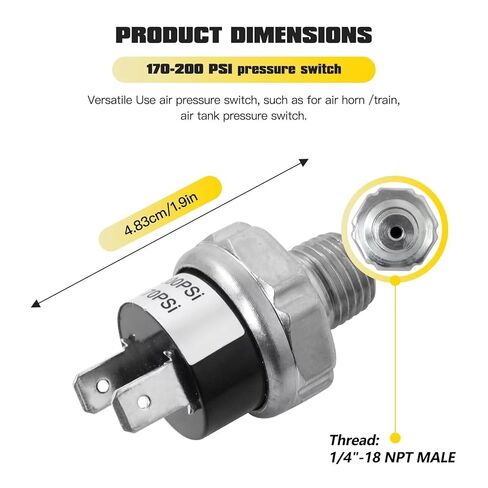 جديد مفتاح ضغط الهواء 170-200 PSI 1/4 "-18 NPT تيار مستمر 24 فولت 12 فولت مفتاح ضغط ضاغط الهواء 170PSI 200PSI التيار المتناوب 120 فولت in Saudi Arabia