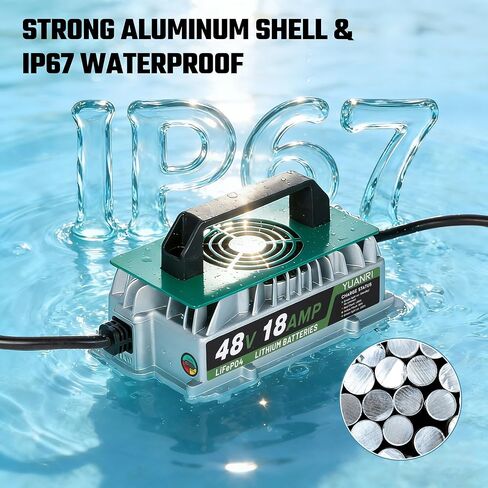 شاحن بطارية LiFePO4 48 فولت 18 أمبير 58.4 فولت شاحن بطارية ليثيوم، IP67 مقاوم للماء، استيقاظ 0 فولت، شاحن ذكي 18 أمبير LiFePO4 لبطاريات LiFePO4 58.4 فولت (51.2 فولت) لسيارة النادي/الطاقة الشمسية/RVs/عربة الجولف in Kuwait