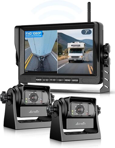 EWAY 2X كاميرا احتياطية لاسلكية واي فاي مغناطيسية 7 بوصة IPS شاشة HD 1080P بطارية قابلة للشحن بدون أسلاك، كاميرا وصلة للمراقبة الخلفية العكسية لسيارة شاحنة بيك اب RV Camper العجلة الخامسة مقطورة قارب الحصان in Kuwait