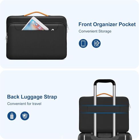 حقيبة كمبيوتر محمول واقية MOSISO 360 مقاس 13.3 بوصة، وحقيبة كمبيوتر محمول 13-14 بوصة متوافقة مع MacBook Air/Pro 13 / Pro 14، وHP Dell Acer ASUS، حقيبة حمل جانبية مفتوحة مع جيب مرتفع ومقبض من البولي يوريثان وحزام، أسود in Kuwait