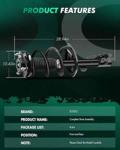 مجموعة ممتص الصدمات الأمامية والخلفية من SCITOO مناسبة لـ 2004-2007 لسيارة Toyota Highlander، مجموعة كاملة لتجميع الصدمات والدعامات تناسب 172212 172216 4 قطع in Kuwait