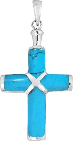 AeraVida Christian Cross مقلد ترصيع الفيروز الأزرق .925 قلادة من الفضة الاسترليني in Saudi Arabia
