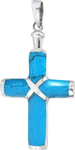 AeraVida Christian Cross مقلد ترصيع الفيروز الأزرق .925 قلادة من الفضة الاسترليني in Saudi Arabia