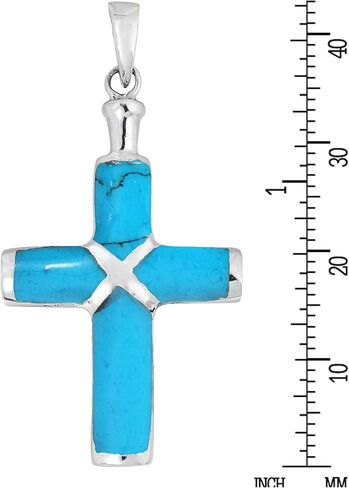 AeraVida Christian Cross مقلد ترصيع الفيروز الأزرق .925 قلادة من الفضة الاسترليني in Saudi Arabia