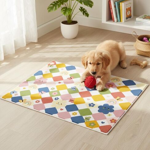 Washable Kids Playroom Rug – 5x7 Play Educational Rug for Preschool Toddlers Baby Girls, Cute Global Wildlife Animals – Non-Slip, Stain Resistant, Soft Safe for Bedroom Classroom - Blue in Saudi Arabia