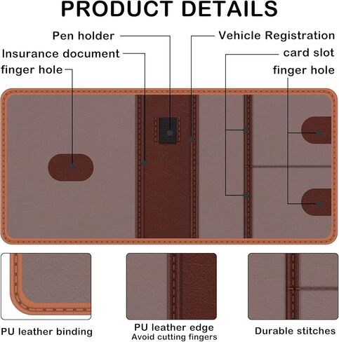 bvya Car Registration Insurance Card Holder, Glove Box Organizer Documents, ID, Driver License, Key Contact Paperwork Wallet, Accessories Storage Case for Truck, Vehicle, Auto, Men & Women with a Pen in Saudi Arabia