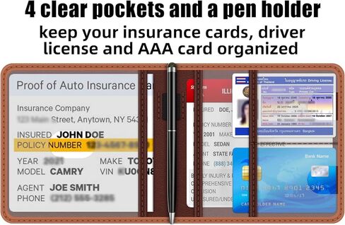 bvya Car Registration Insurance Card Holder, Glove Box Organizer Documents, ID, Driver License, Key Contact Paperwork Wallet, Accessories Storage Case for Truck, Vehicle, Auto, Men & Women with a Pen in Saudi Arabia
