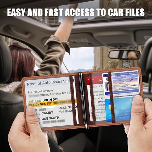 bvya Car Registration Insurance Card Holder, Glove Box Organizer Documents, ID, Driver License, Key Contact Paperwork Wallet, Accessories Storage Case for Truck, Vehicle, Auto, Men & Women with a Pen in Saudi Arabia