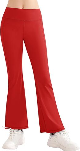 QooNoo الفتيات طماق مضيئة للأطفال الصغار عالية الخصر جرس أسفل السراويل اليوغا الرياضية للأطفال حذاء رياضي مع جيوب in Kuwait