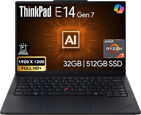Lenovo ThinkPad E14 Gen 6 14" FHD+ Display, Intel Ultra 5-125U, 16GB DDR5 RAM, 512GB SSD PCIe, Backlit Keyboard, WiFi 6E + BT, RJ-45, FHD Webcam, Windows 11 Pro, AI Business Laptop - Black in Kuwait