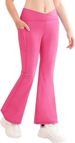 QooNoo الفتيات طماق مضيئة للأطفال الصغار عالية الخصر جرس أسفل السراويل اليوغا الرياضية للأطفال حذاء رياضي مع جيوب in Kuwait