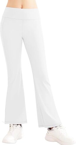 QooNoo الفتيات طماق مضيئة للأطفال الصغار عالية الخصر جرس أسفل السراويل اليوغا الرياضية للأطفال حذاء رياضي مع جيوب in Kuwait