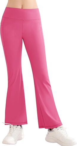 QooNoo الفتيات طماق مضيئة للأطفال الصغار عالية الخصر جرس أسفل السراويل اليوغا الرياضية للأطفال حذاء رياضي مع جيوب in Kuwait