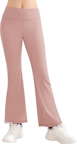 QooNoo الفتيات طماق مضيئة للأطفال الصغار عالية الخصر جرس أسفل السراويل اليوغا الرياضية للأطفال حذاء رياضي مع جيوب in Kuwait