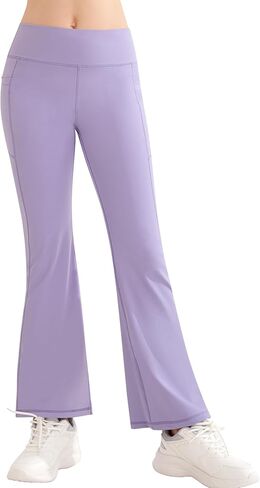 QooNoo الفتيات طماق مضيئة للأطفال الصغار عالية الخصر جرس أسفل السراويل اليوغا الرياضية للأطفال حذاء رياضي مع جيوب in Kuwait