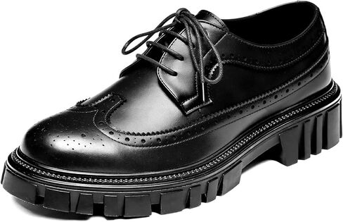 Men’s Brogue Leather Oxford Shoes Lace Up Platform Wingtip Shoes for Work Business Black in Saudi Arabia