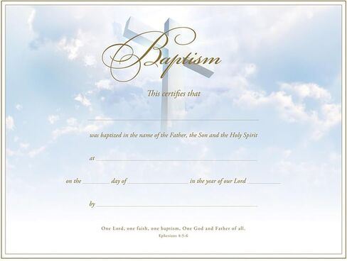 Certificate of Baptism - Premium Stock - Gold Foil Embossing - KJV Scripture - 11 x 8.5 inches - Package of 6 in Saudi Arabia