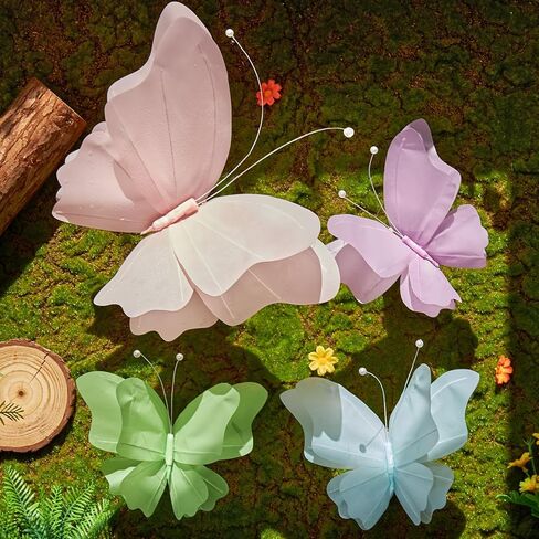 SUNBEAUTY Butterfly Party Decorations, 3D Butterflies, Water Proof Wedding Decor, Hanging Butterflies for Baby Shower Birthday Decor Party Girls, Women, PET Plastic Butterfly for Wall Decor, Set of 4 in Kuwait