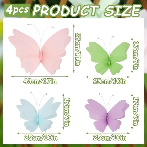 SUNBEAUTY Butterfly Party Decorations, 3D Butterflies, Water Proof Wedding Decor, Hanging Butterflies for Baby Shower Birthday Decor Party Girls, Women, PET Plastic Butterfly for Wall Decor, Set of 4 in Kuwait