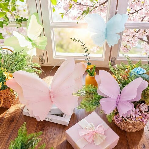SUNBEAUTY Butterfly Party Decorations, 3D Butterflies, Water Proof Wedding Decor, Hanging Butterflies for Baby Shower Birthday Decor Party Girls, Women, PET Plastic Butterfly for Wall Decor, Set of 4 in Kuwait