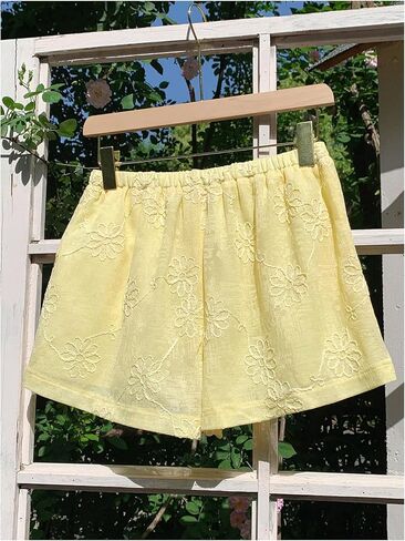 SOLY HUX Women's Summer Shorts Floral Embroidery Tie Front Elastic Waist Wide Leg Vacation Shorts in Saudi Arabia