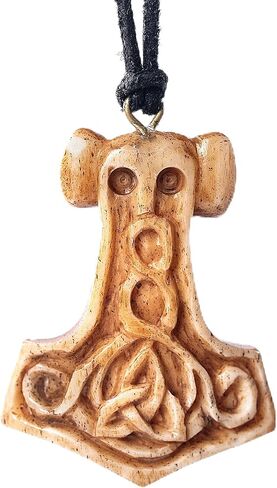 Norse Tradesman Viking Bone Pendant - Hard-Carved Norse Mythological Designs - Adjustable Black Leather Necklace in Kuwait