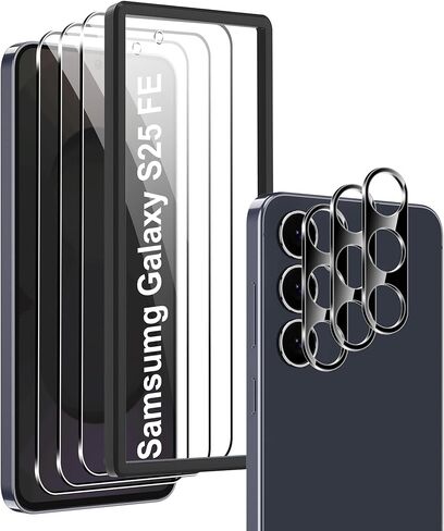 for Samsung Galaxy S25 FE Screen Protector,[3+3+1 Pack] Tempered Glass Film+ Camera Lens Protector+Mounting Positioner Accessories,No Bubbles,Anti-Scratch in Saudi Arabia