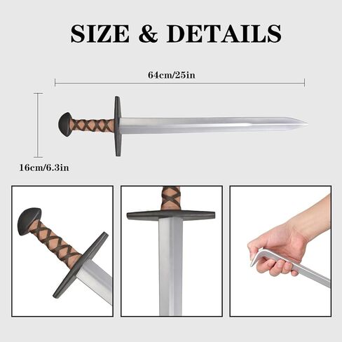 2 قطعة سيف فايكنغ PU من إسفنج القرون الوسطى مقاس 25 بوصة للبالغين، زي سلاح، هدايا أعياد الميلاد in Kuwait