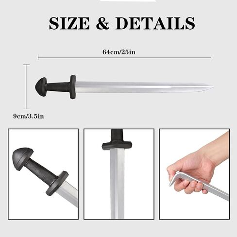 2 قطعة سيف فايكنغ PU من إسفنج القرون الوسطى مقاس 25 بوصة للبالغين، زي سلاح، هدايا أعياد الميلاد in Kuwait