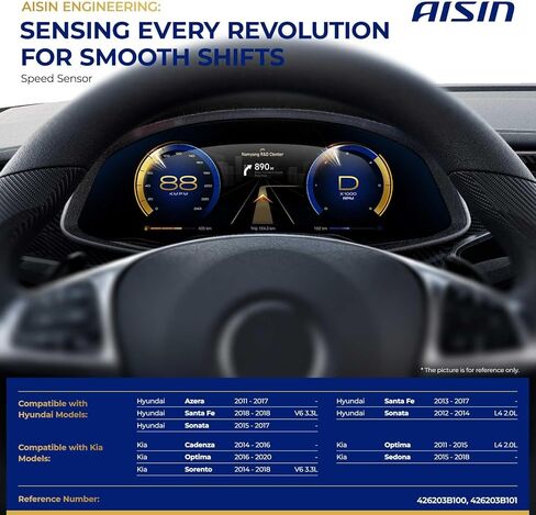 مستشعر سرعة ناقل الحركة AISIN ASWAZ-00072 - متوافق مع Hyundai Santa Fe 13-18، Sonata 12-17، Azera 11-17، Kia Cadenza 14-16، Optima 11-20، Sedona 15-18 in Kuwait