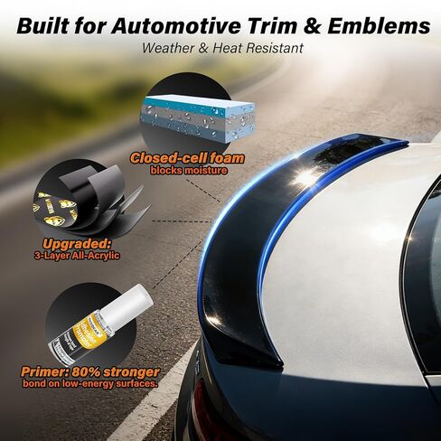 Automotive Trim & Emblem Mounting Tape (0.5in x 20ft), Acrylic Foam Double Sided Tape for Emblems, Moldings & Accessories — Weather-Resistant,Includes Optional Adhesion Promoter for PP/PE in Saudi Arabia