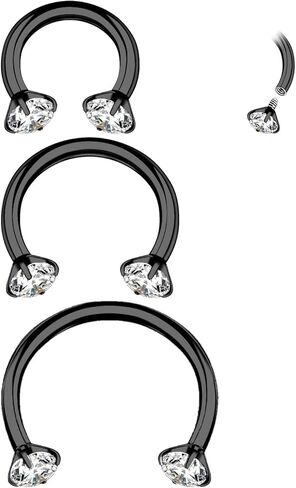 XUU Horseshoe Nose Rings, ASTM F136 Titanium Septum Jewelry, 16G Hypoallergenic Internally Threaded 6/8/10MM Double CZ, Cartilage Tragus Helix Daith Lip Piercing For Women in Saudi Arabia