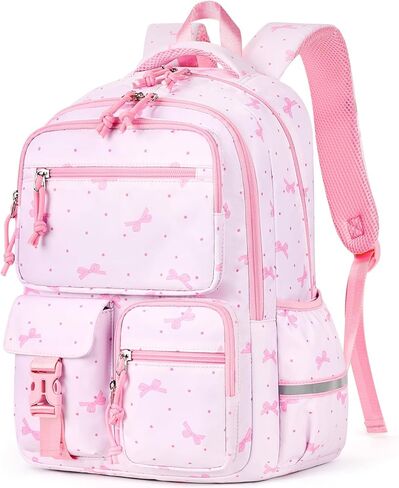 mibasies Backpack for Girls: 17.8IN Kids School Backpack for Elementary Primary - Bookbag with Laptop Compartment - Pink Bow in Kuwait