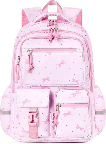 mibasies Backpack for Girls: 17.8IN Kids School Backpack for Elementary Primary - Bookbag with Laptop Compartment - Pink Bow in Kuwait