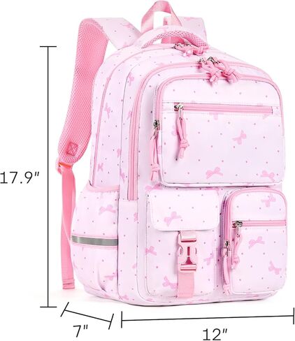 mibasies Backpack for Girls: 17.8IN Kids School Backpack for Elementary Primary - Bookbag with Laptop Compartment - Pink Bow in Kuwait