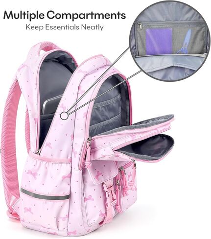 mibasies Backpack for Girls: 17.8IN Kids School Backpack for Elementary Primary - Bookbag with Laptop Compartment - Pink Bow in Kuwait