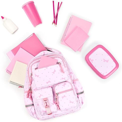 mibasies Backpack for Girls: 17.8IN Kids School Backpack for Elementary Primary - Bookbag with Laptop Compartment - Pink Bow in Kuwait
