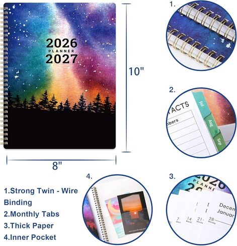 Planner 2026-2027 - Academic Planner 26-27, July 2026 - June 2027, 8" x 10", 2026-2027 Planner Weekly and Monthly, 26-27 Calendar Planners with Colorful Tabs, Spiral Binding, Pocket - Galaxy Forest in Kuwait