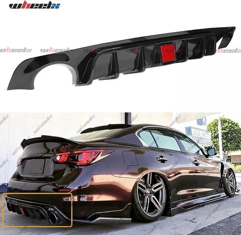 ناشر خلفي مع ضوء فرامل أحمر LED متوافق مع 2018-2024 Infiniti Q50، مصد خلفي مناسب لـ 2018 2019 2020 2021 2022 2023 2024 4 أبواب (أسود لامع) in Saudi Arabia